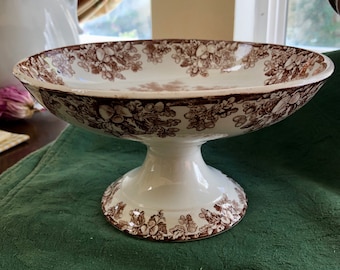 Antique Brown Transfer Ware Pedestal Based Compote, Abbey Ruins, Copeland Spode, England, Antique Collectible, English Country, Farmhouse