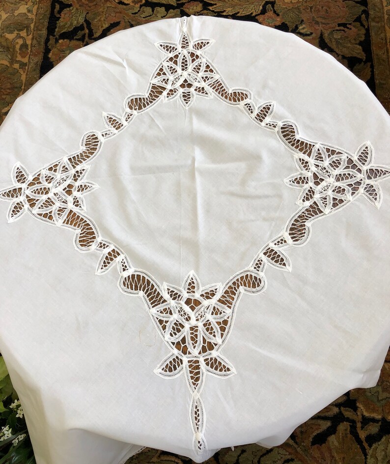 Vintage Round Tablecloth Tape Lace Battenberg Style Etsy