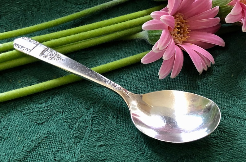 Baby Shower Antique Silver Plated Baby Spoon Wm A Rogers Collectible Silver Infant Gift Harmony Pattern Antique Gift c1938 Baby Gift
