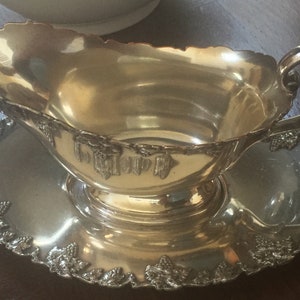 Vintage Silver Plated Gravy Pitcher With Separate Under Plate Grapes