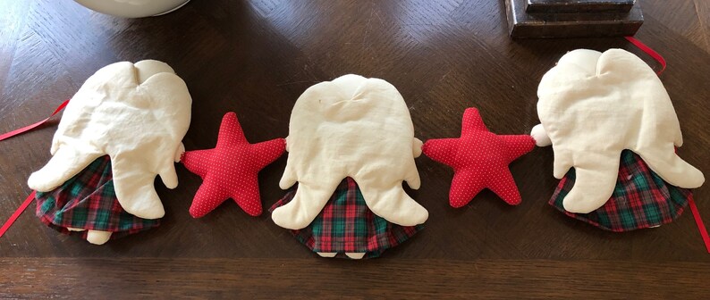 Angel Collection Shabby Chic CountryChristmas Vintage Gift Vintage Christmas Angel Decoration 3 Angels With Stars Farmhouse Red Plaid