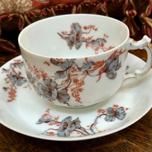 Antique *Haviland Limoges Cup and Saucer,  Blue Flowers, Collectible, Tea Party, Antique Gift, French Country, Limoges France, Shabby Chic