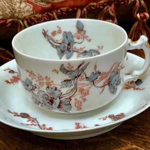 Antique *Haviland Limoges Cup and Saucer,  Blue Flowers, Collectible, Tea Party, Antique Gift, French Country, Limoges France, Shabby Chic