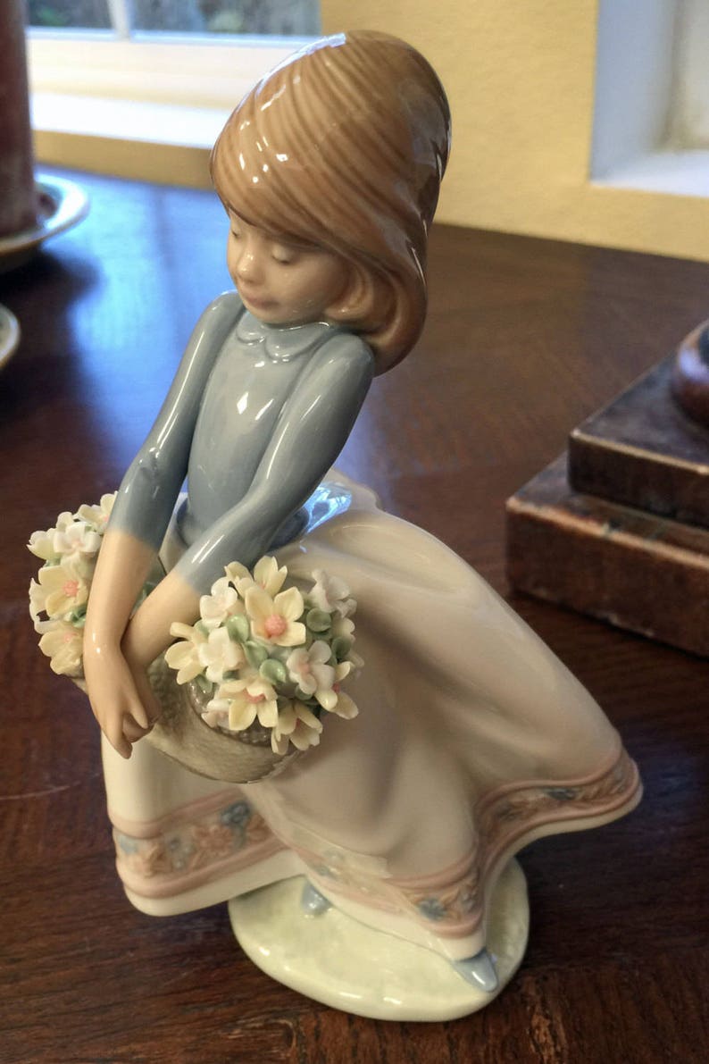 Vintage Lladro Figurine May Flowers Girl With Basket of Etsy