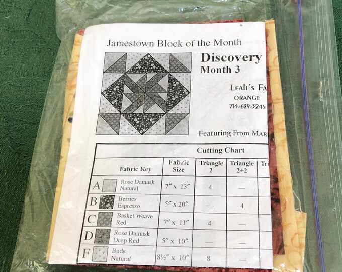 Vintage Fabric, Jamestown Block of the Month, Block Kit, Discovery