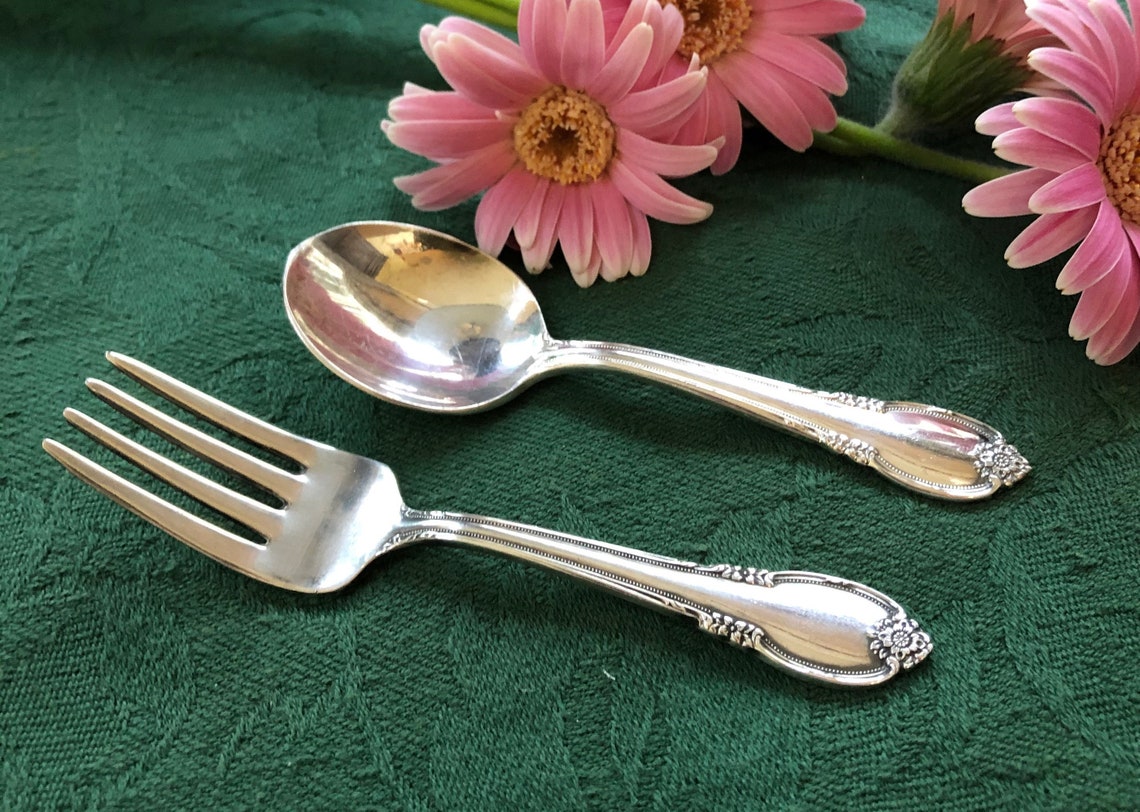 Vintage Silver Baby Spoon and Fork Set Remembrance 1847 Etsy