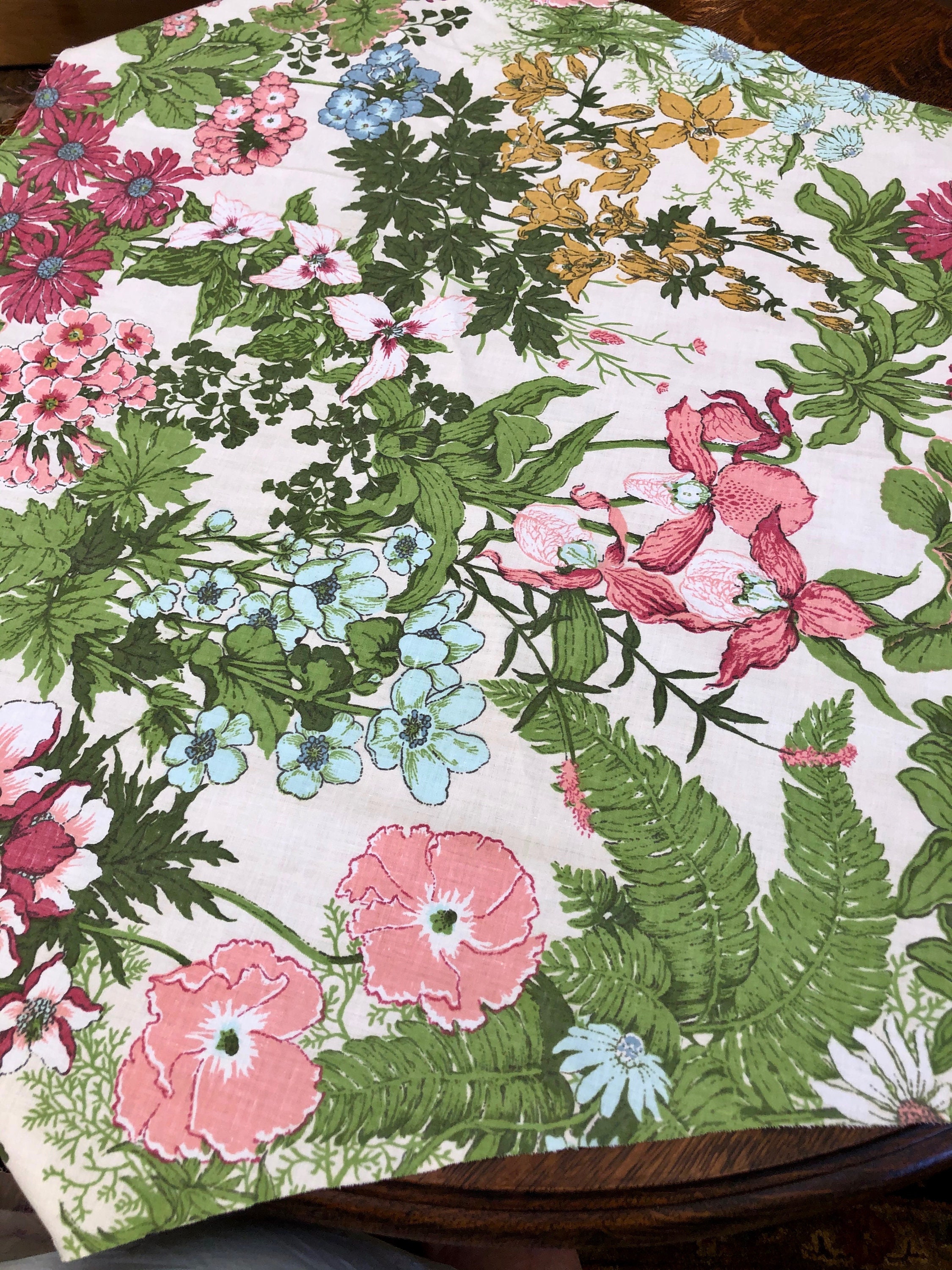 Vintage Fabric Remnant Screen Printed Floral Fabric Sewing Etsy