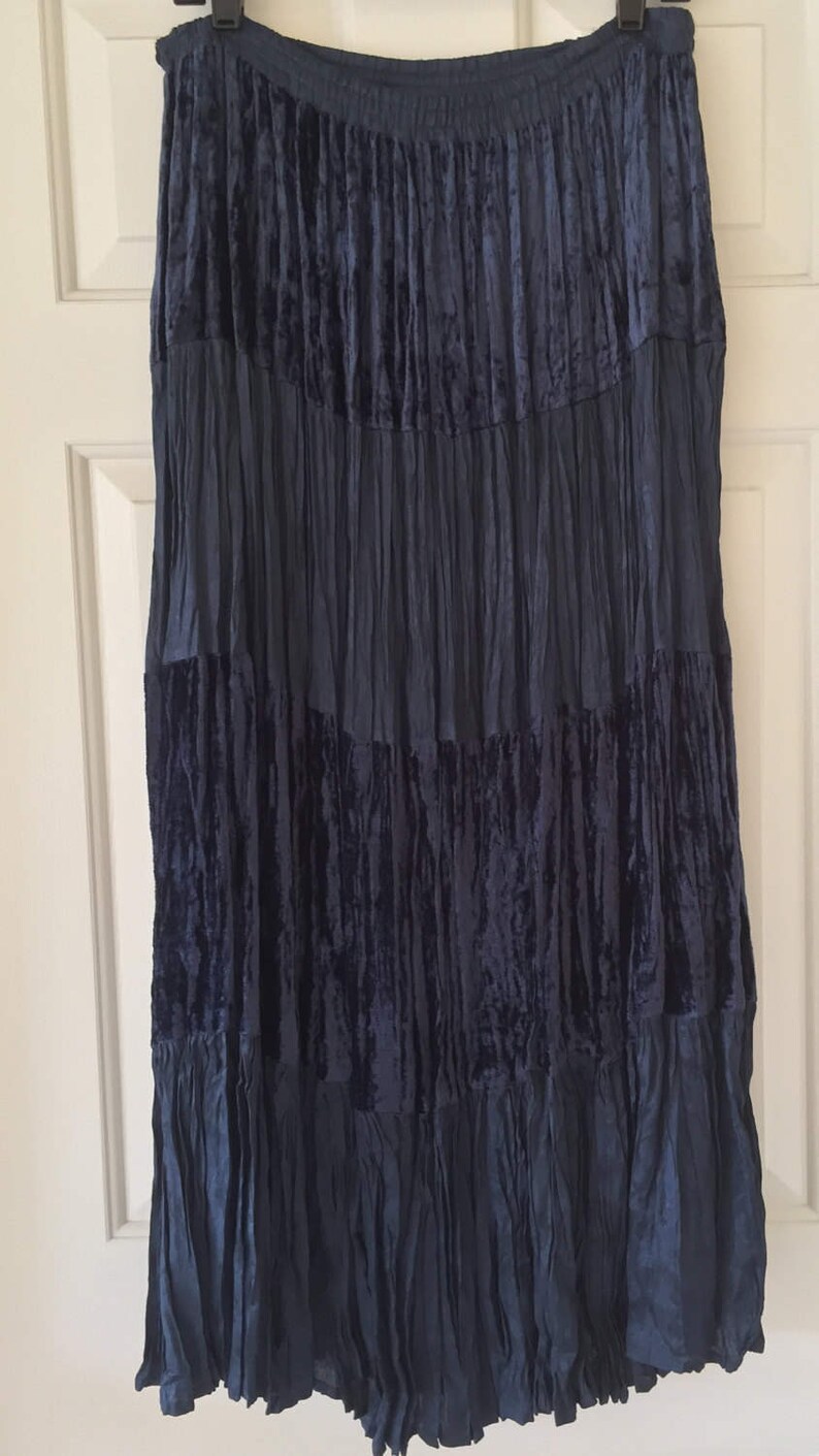 Vintage Long Tiered Skirt Crinkle Skirt Dark Blue - Etsy