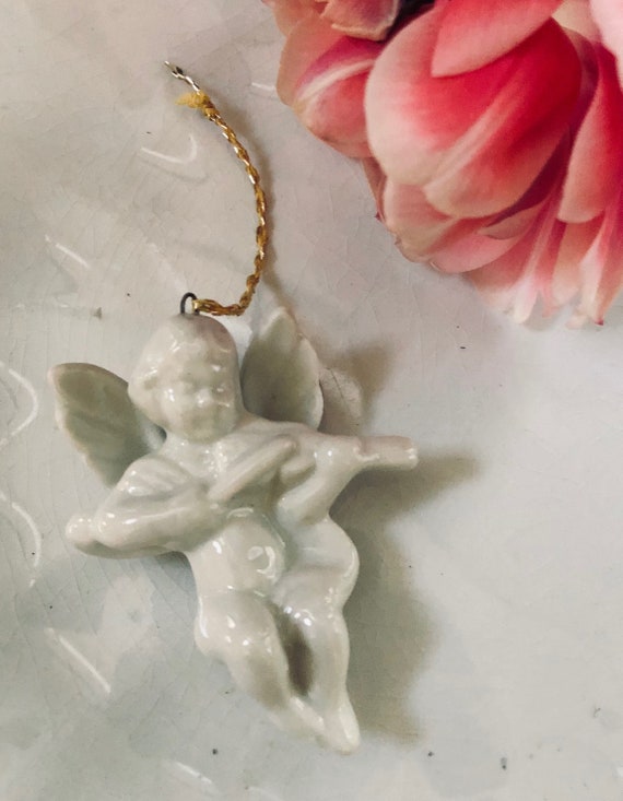 Vintage Christmas, Angel Ornament, Angel Playing Instrument, Holiday Decor, Country Home, Cottage Christmas, Trim a Tree, Vintage Gift