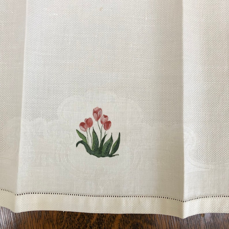 Vintage Linens Hand Painted Tea Towel Artisan Hand Work Etsy
