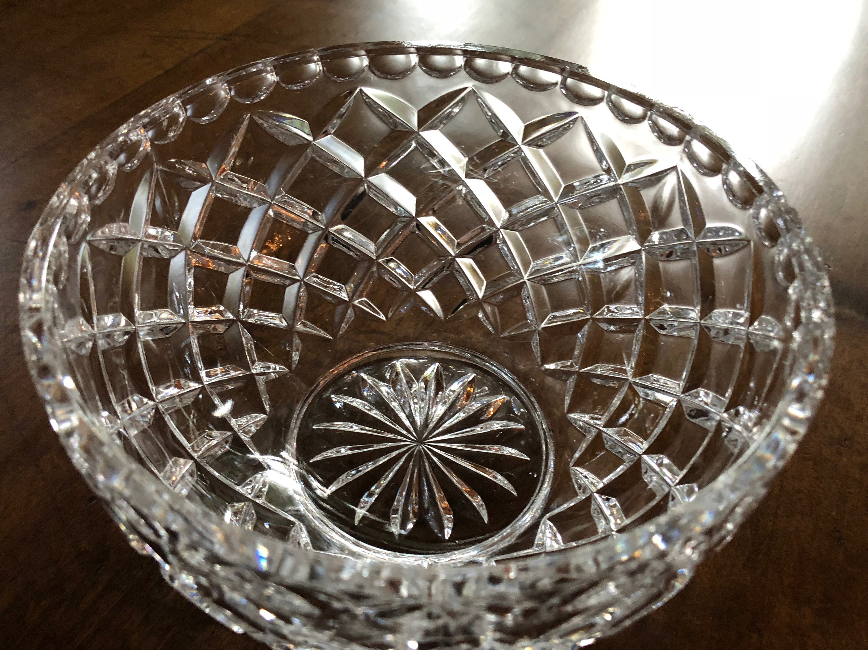 Vintage Glass Bowl Diamond Design Maybe Waterford Hostess Etsy