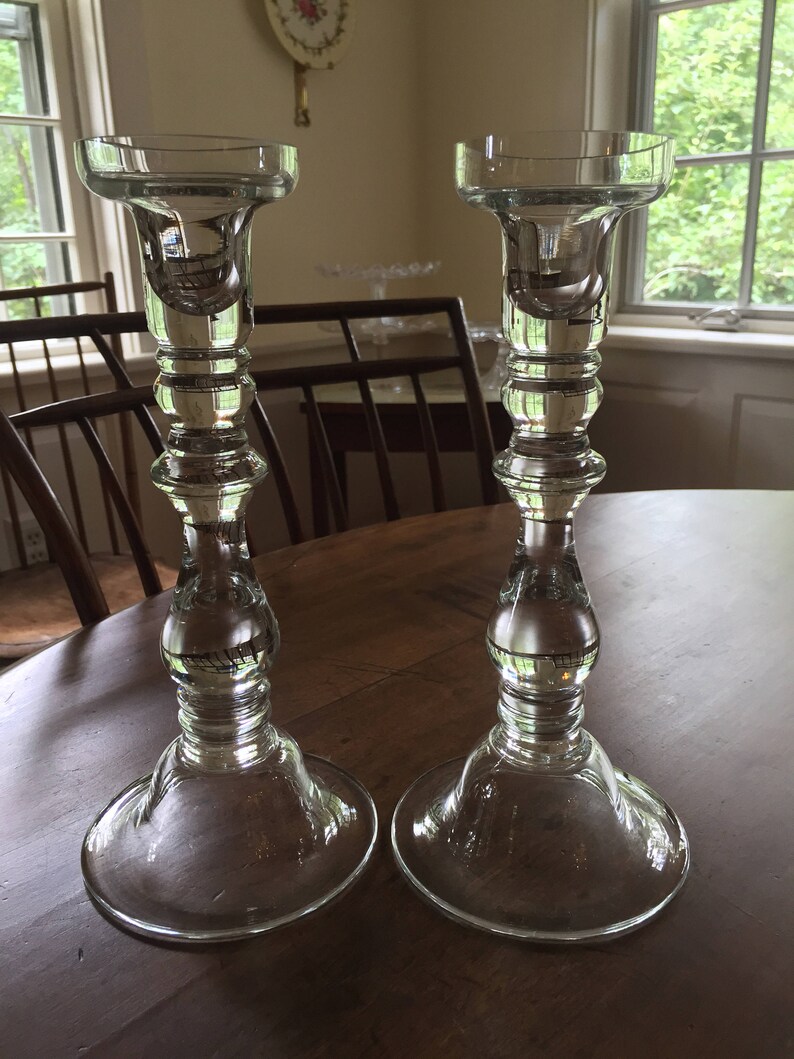 Exquisite Pair Tall Glass Candle shops Holders, Collectible Glass, Wedding Gift, Anniversary Gift, Vintage Glass, Interior Design, Vintage Gift