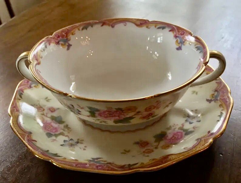 Vintage Noritake Handled Soup Bowl and Underplate Berwick Etsy