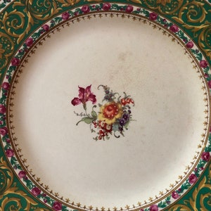 Antique Dinner Plate, John Stevenson, Burslem, England, Green, Roses, Collectible, Interior Design, Farmhouse, Cottage, English Country, R