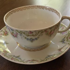 Antique Limoges Cup and Saucer, Rose Garlands, Forget Me Nots, Collectible China, Tea Party, Shabby Chic, French Country, Cottage Style,Gift