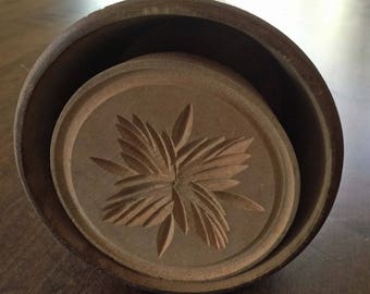 Antique Large Wood Primitive Butter Mold, Butter Stamp, Carved Design, Antique Collectible, Primitive, Farmhouse, Country, Interior Decorate