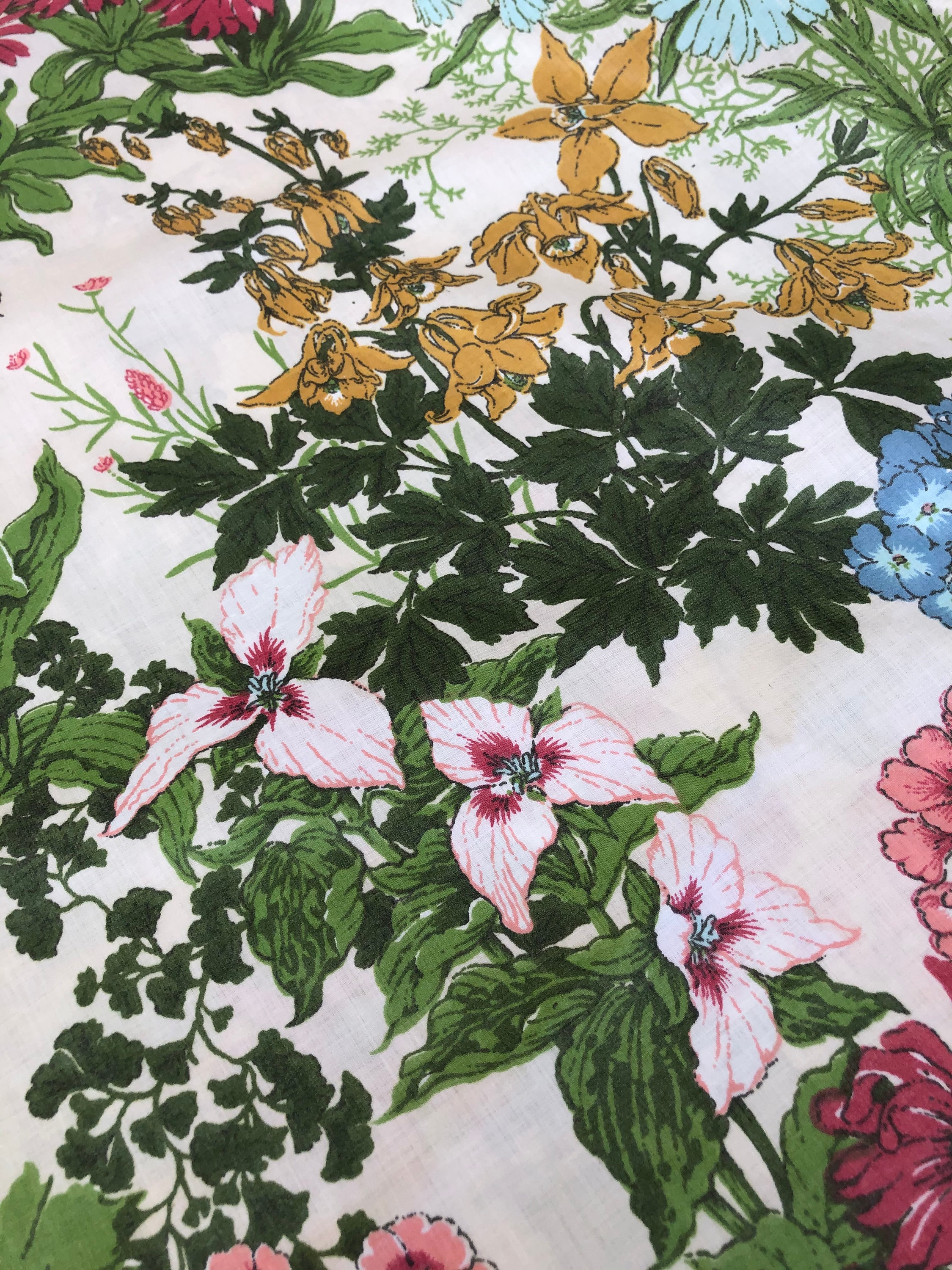 Vintage Fabric Remnant Screen Printed Floral Fabric Sewing Etsy
