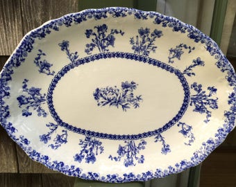 Antique Blue Transfer Ware Platter, Louise, New Wharf Pottery, England, Blue And White, Antique Collectible, Farmhouse, Wedding Present
