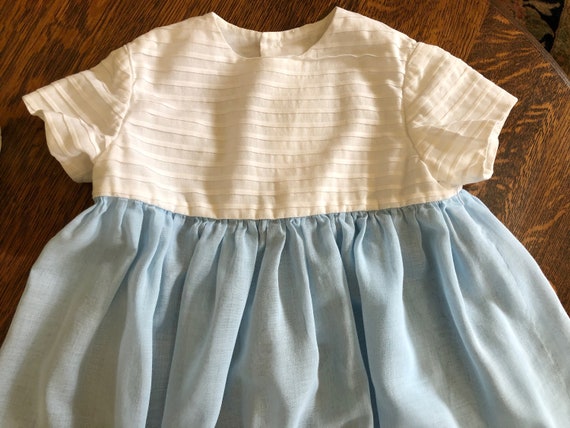 Vintage Little Girls Dress, Toddler Dress, Blue a… - image 1