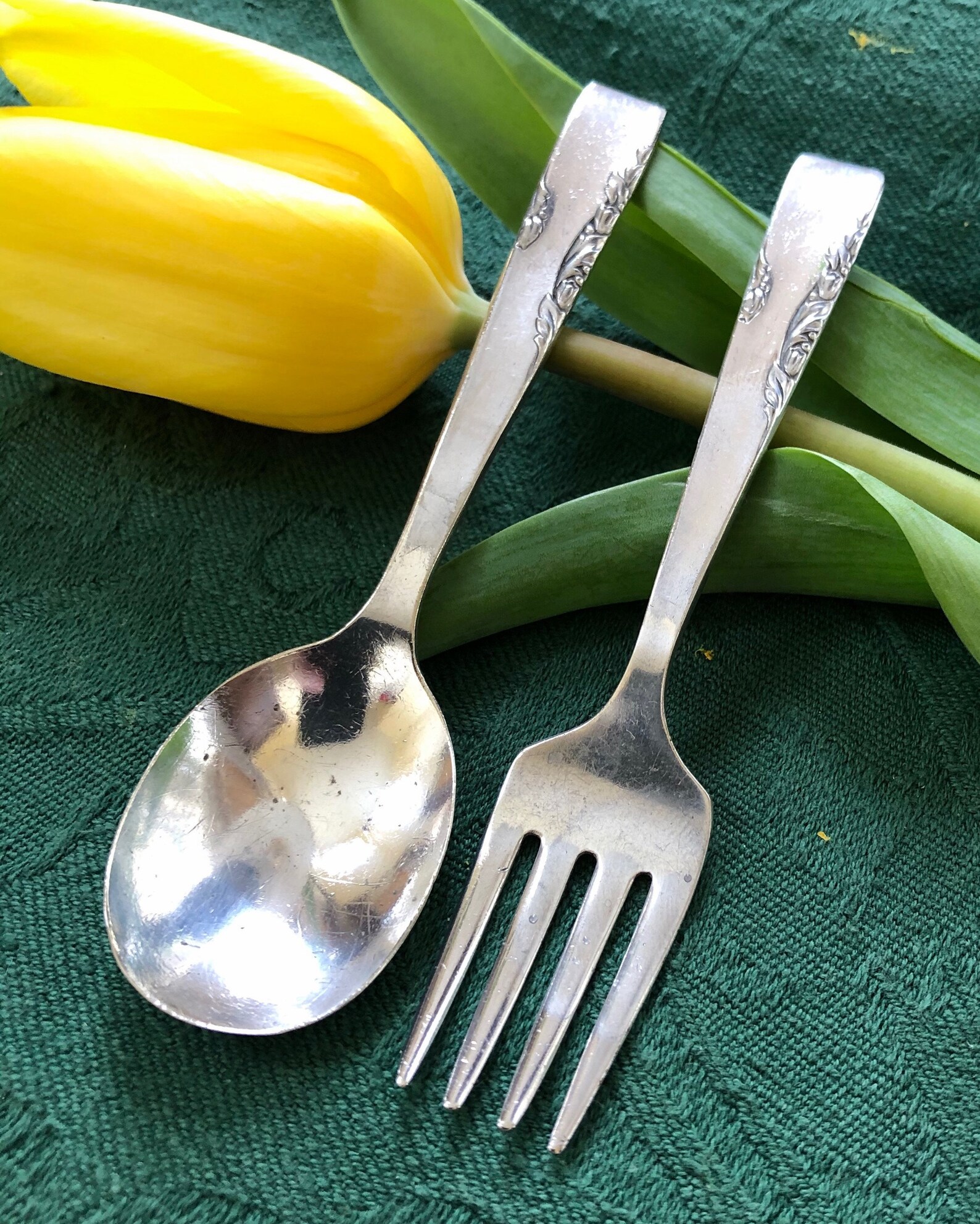Vintage Silver Baby Spoon and Fork Set Proposal 1881 Rogers Etsy