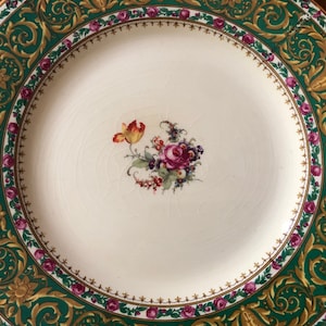 Antique Dinner Plate, John Stevenson, Burslem, England, Green, Roses, Collectible, Interior Design, Farmhouse, Cottage, English Country, R
