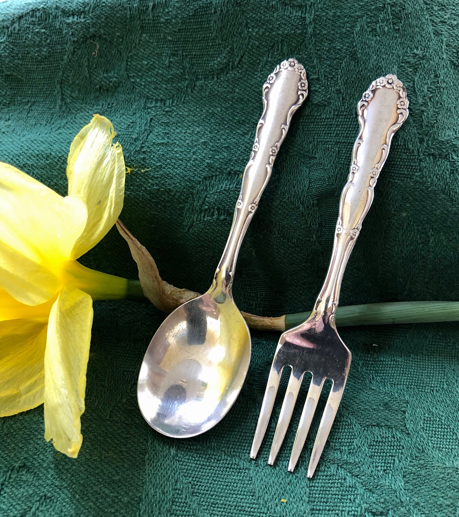 Vintage Silver Baby Spoon and Fork Set Flirtation 1881 Etsy