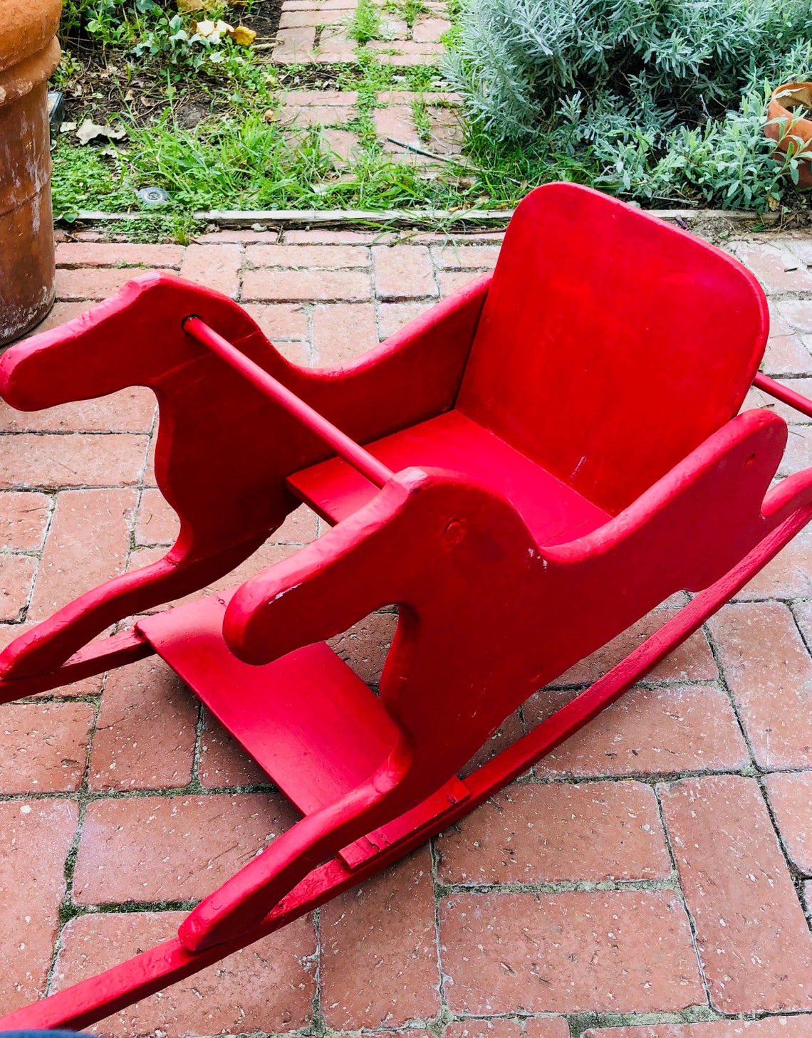 Vintage Rocking Horse With Seat Red Paint Primitive LOCAL - Etsy