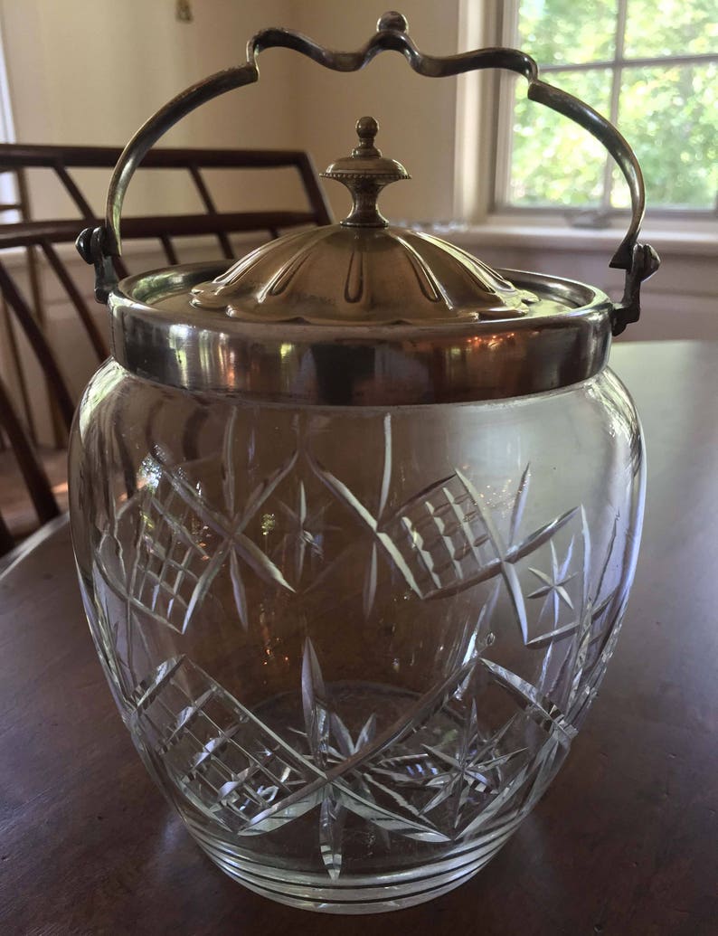 Vintage English Glass Biscuit Jar Collectible Glass Wedding Etsy
