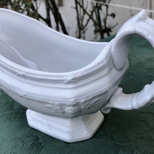 Early English White Ironstone Gravy Pitcher, Sauce Pitcher, Gravy Boat, Fig, Davenport, England, Antique Collectible, Farmhouse Decor, Gift