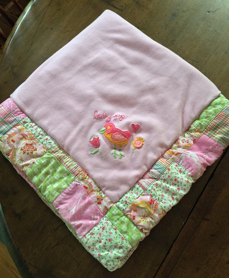 Baby Gap Baby Blanket Patchwork Edge Pink Print Fabric Baby Etsy