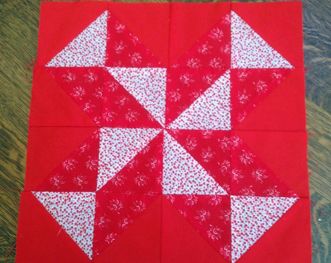 Vintage Pieced 16 Inch Quilt Block Red & White Fabrics One of Several