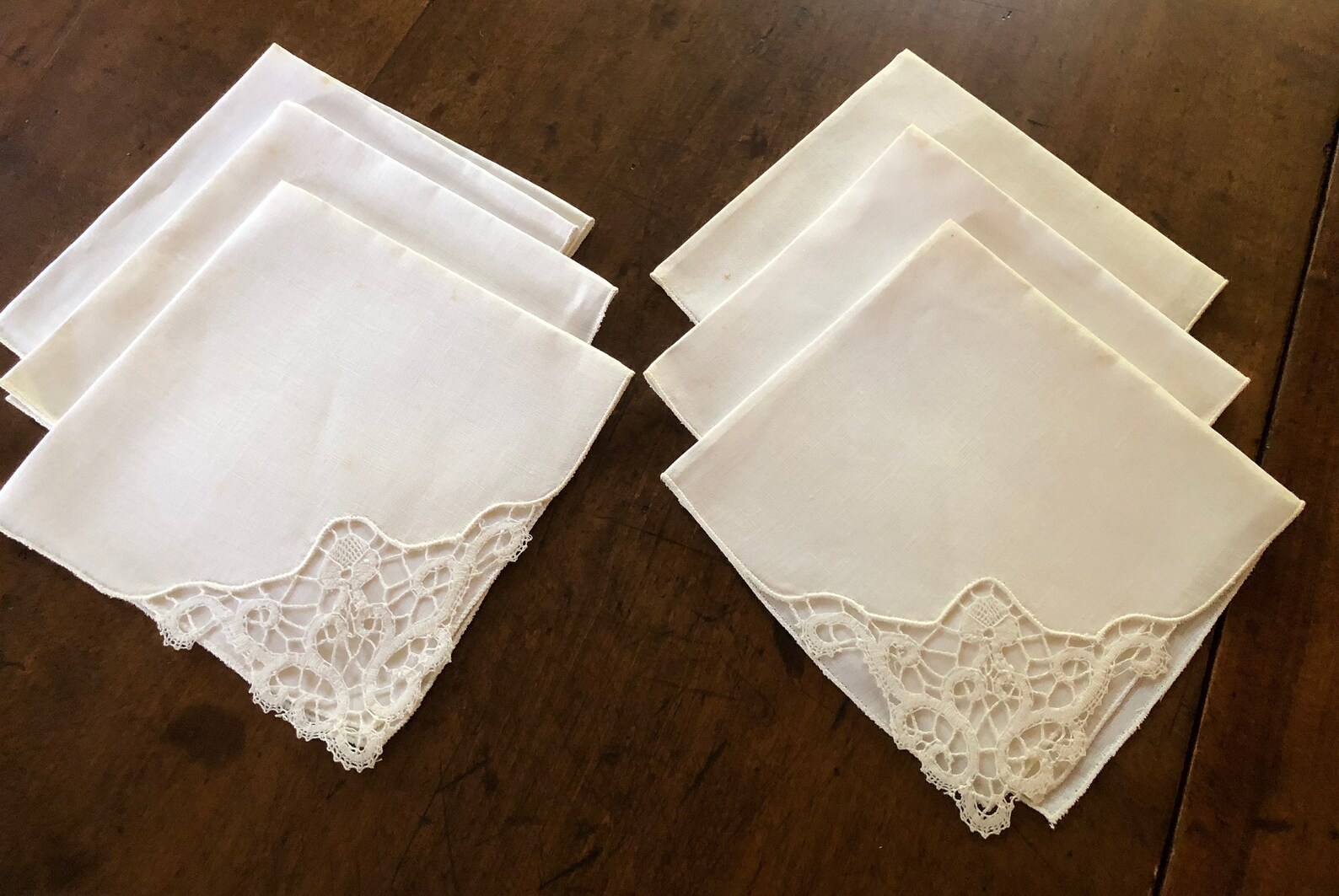 Vintage Linens Set of 6 Linen Tea Napkins Lace Corner Etsy