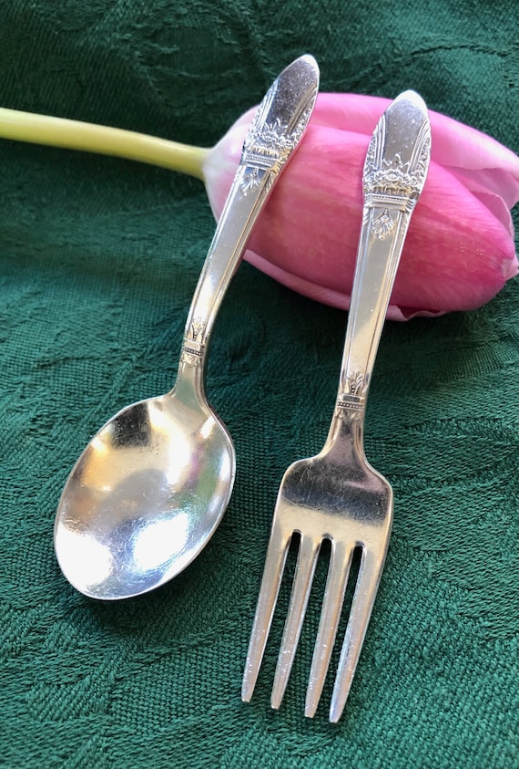 Antique Silver Plated Baby Spoon and Fork Set 1847 Rogers Bros