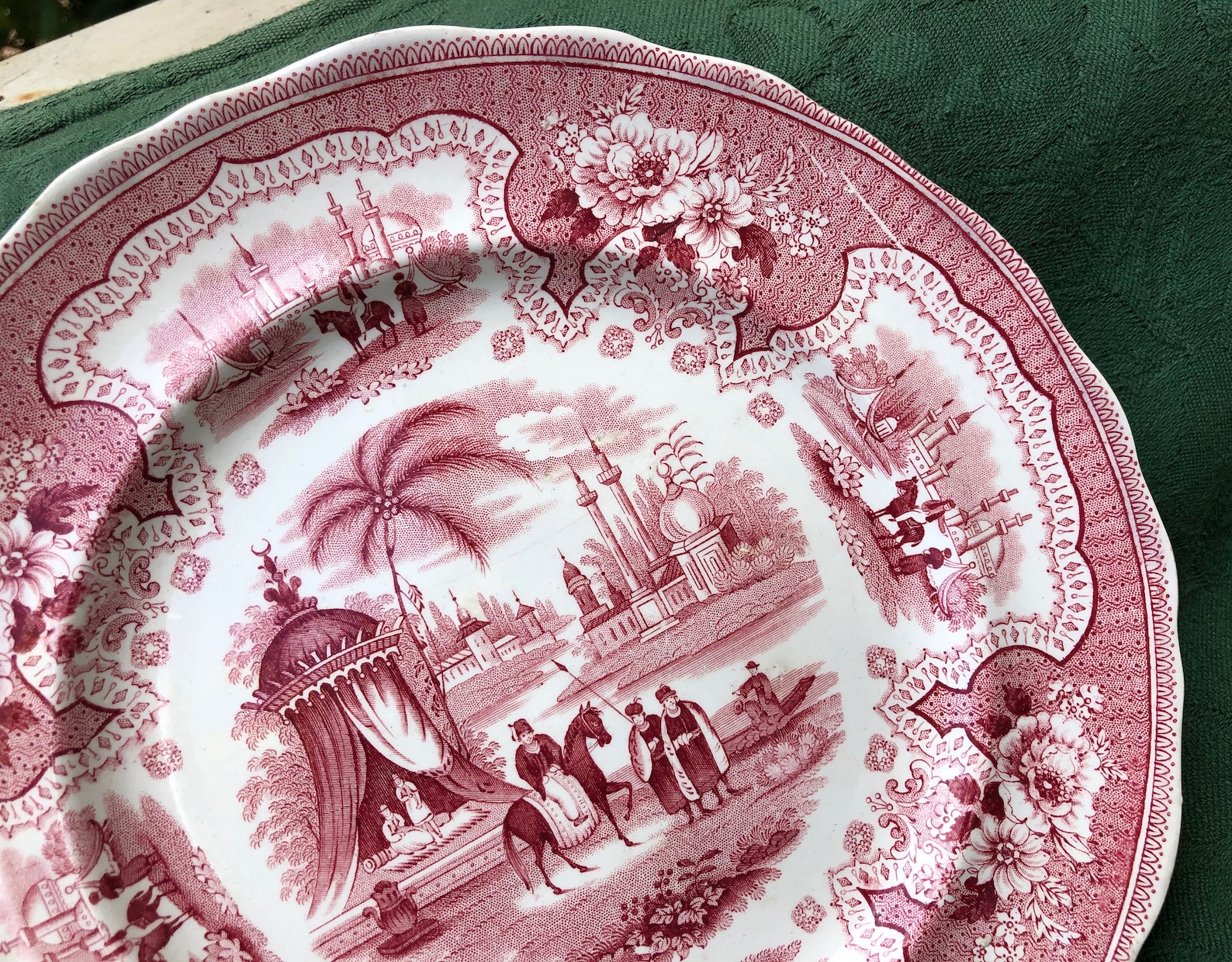 Antique Red Transfer Ware Plate, Palestine Pattern, Adams, England