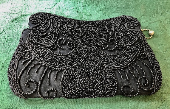 Vintage Black Beaded Purse Gift for Her Gift for Mom | Etsy