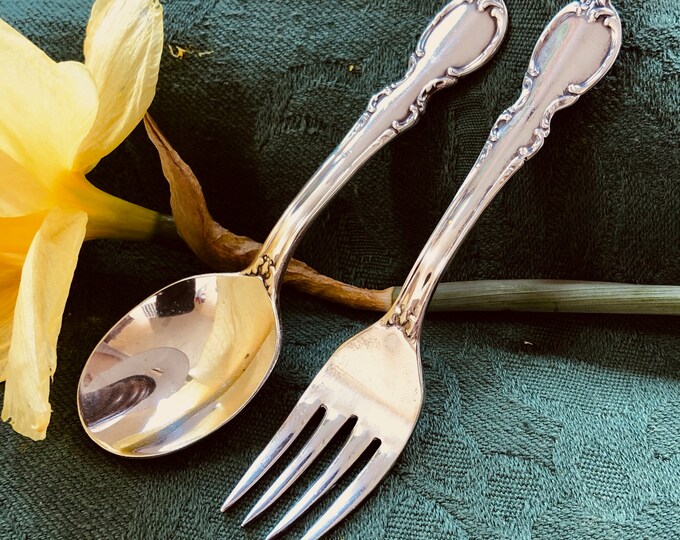 Vintage Silver Baby Spoon and Fork Set Reflection 1847 Etsy