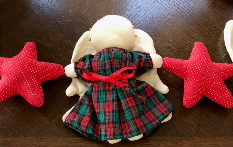 Angel Collection Shabby Chic CountryChristmas Vintage Gift Vintage Christmas Angel Decoration 3 Angels With Stars Farmhouse Red Plaid