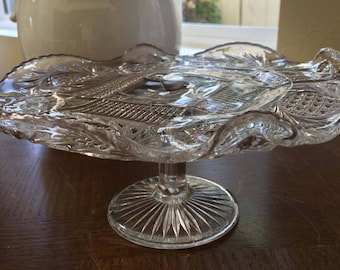 Antique Glass Pedestal Cake Stand, EAPG, McKee, Sunburst, Collectible Glass, Wedding Gift, Anniversary Present, Tea Party, Vintage Gift