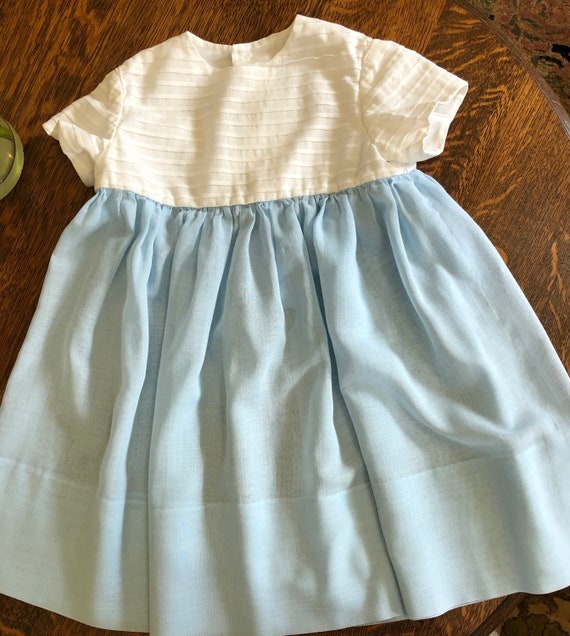 Vintage Little Girls Dress, Toddler Dress, Blue a… - image 2