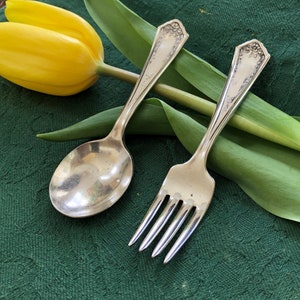 Antique Silver Baby Spoon And Fork Set, Bride Pattern, 1923, Collectible Silver, Antique Gift, New Baby, Infant, Baby Gift, Baby Shower