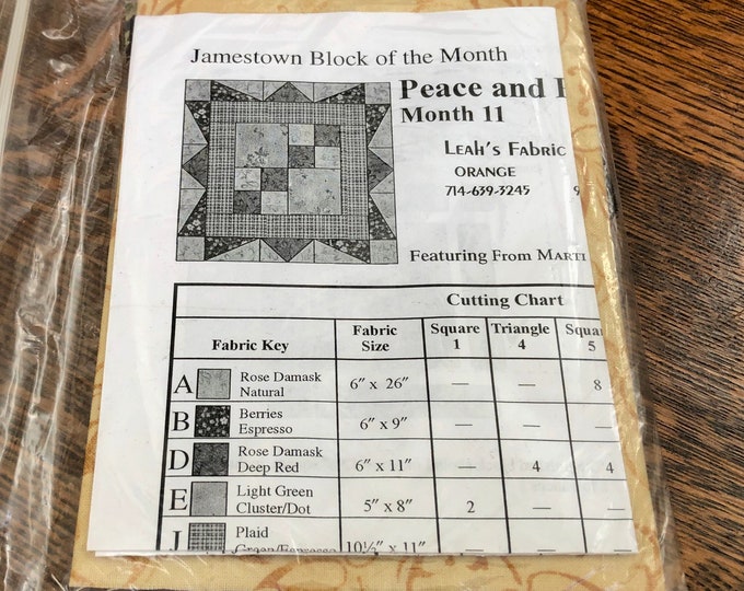 Vintage Fabric, Jamestown Block of the Month, Block Kit, Peace and