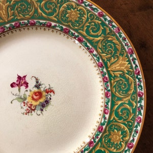 Antique Dinner Plate, John Stevenson, Burslem, England, Green, Roses, Collectible, Interior Design, Farmhouse, Cottage, English Country, R