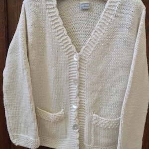Hand Knits By East Winds, Womans White Cardigan Style Sweater, Gift For Her, Gift For Mom, Vintage Gift, Vintage Clothing, Gift For Friend
