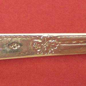 May include: Close-up of the back of a silver spoon with an ornate design and the inscription "3" on the handle.