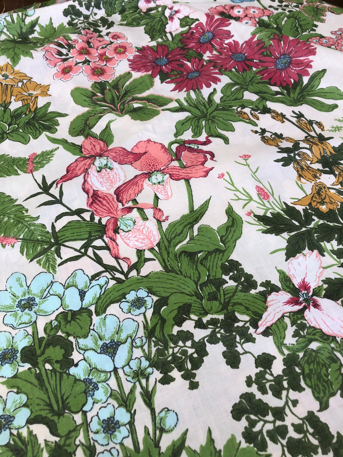 Vintage Fabric Remnant Screen Printed Floral Fabric Sewing Etsy