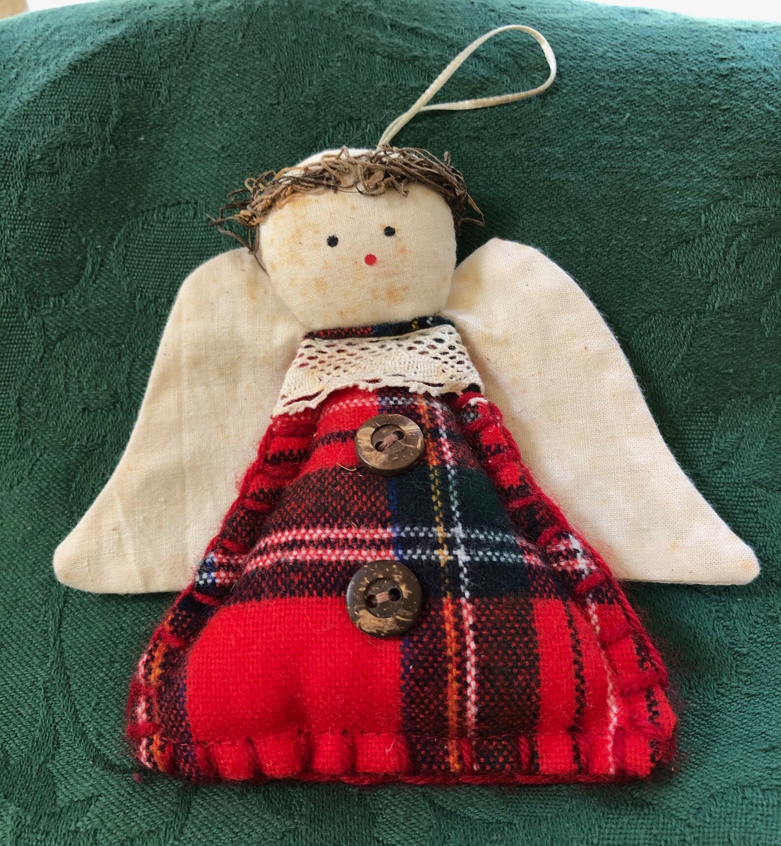 Vintage Christmas Angel Decoration Red Plaid Country Etsy