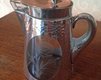 Silver Overlay Syrup Pitcher, Vintage Collectible, Vintage Gift, Anniversary Present, Unique Gift, Cottage Style, Etched Floral, Gift