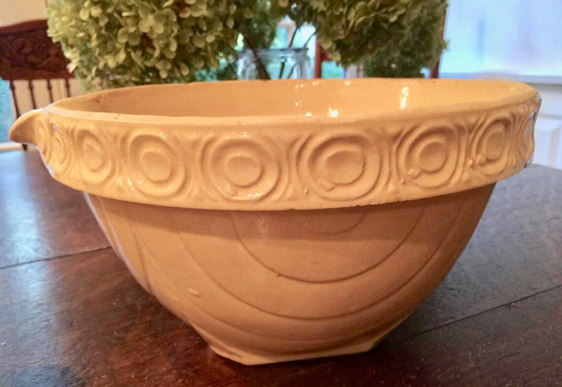 Antique Large Yellow Ware Batter Bowl With Pouring Spout and Etsy