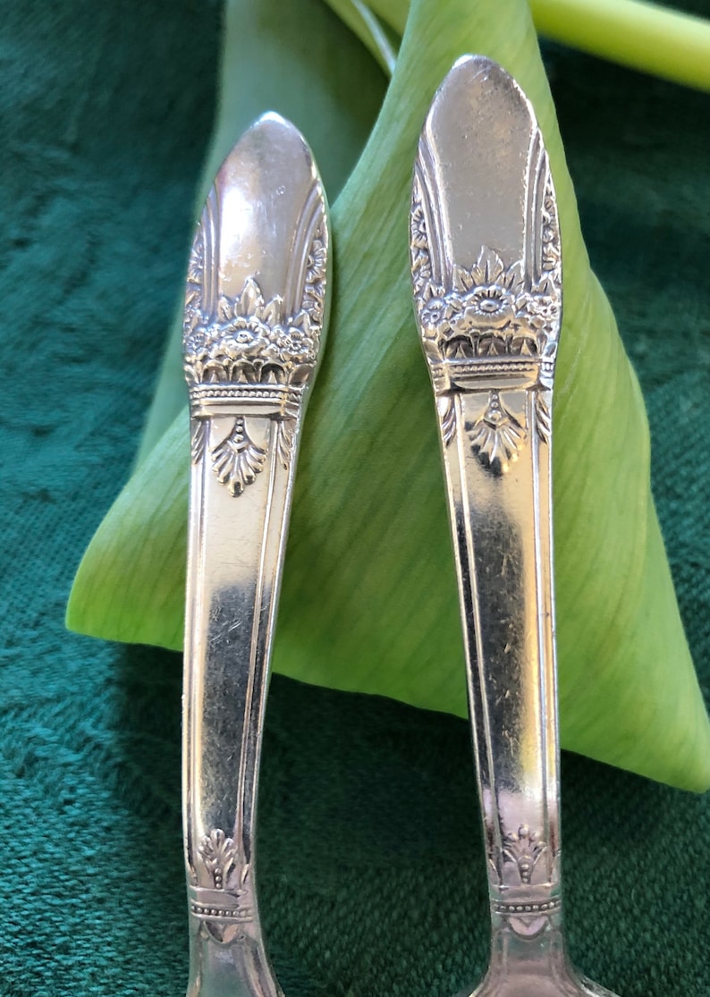 Antique Silver Plated Baby Spoon and Fork Set, 1847 Rogers Bros, First