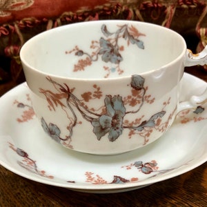 Antique *Haviland Limoges Cup and Saucer,  Blue Flowers, Collectible, Tea Party, Antique Gift, French Country, Limoges France, Shabby Chic